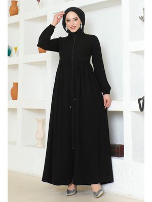 Siyah Büzgülü Kol Lastikli Ferace Siyah Büzgülü Kol Lastikli Ferace