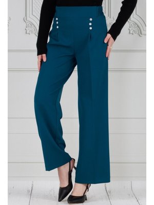 Petrol Pile Detaylı Üç Düğmeli Pantolon
