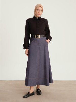 Denim Kloş Etek Lacivert