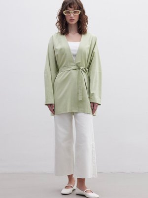 Kuşaklı Pamuklu Ceket Nil Yeşili Kuşaklı Pamuklu Ceket Nil Yeşili
