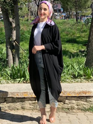 Siyah Yarasa Kol Oversıze Hırka