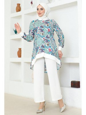 Etnik Desenli Takım Petrol Mavi