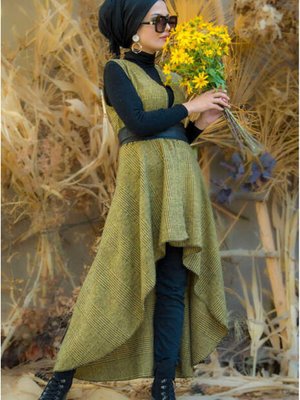 Sarı Siyah Kareli Yelek