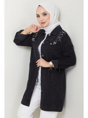 Siyah İncili Kot Ceket Siyah İncili Kot Ceket