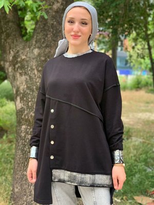 Siyah Metalık Baskı Tunik Siyah Metalık Baskı Tunik