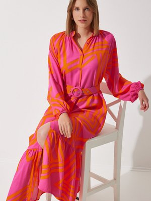 Oranj Kemerli Oversize Yazlık Viskon Elbise