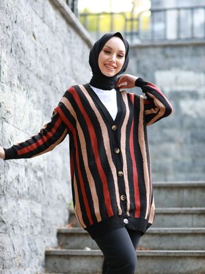 Çizgili Uzun Hırka