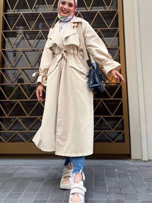 Bej (taş) Beli Büzgülü Trençkot Bej (taş) Beli Büzgülü Trençkot