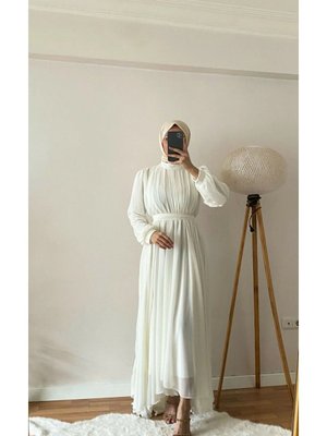 Beyaz Nikah Abiye Elbisesi Kuyruklu