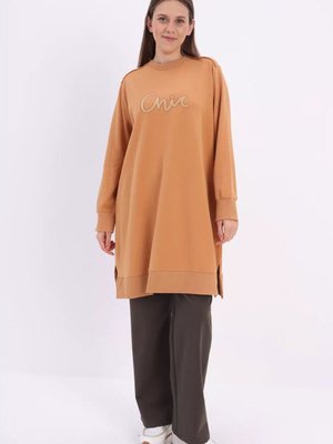 Hardal Büyük Beden Nakışlı Sweat