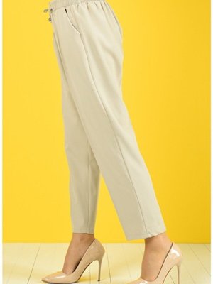 Ekru Lastikli Havuç Pantolon Ekru Lastikli Havuç Pantolon