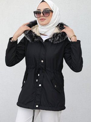 Berfin Içi Kürklü Çift Cepli Mont Siyah