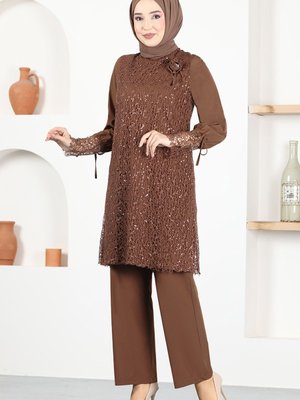 File Pullu Tesettür Abiye Takım Elbise