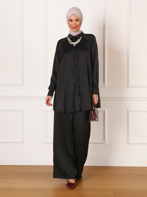 Saten Tunik & Pantolon İkili Takım Siyah