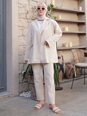 Krem Organik Keten Ceket