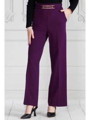 Mürdüm Beli Zincir Detaylı Bol Paça Pantolon