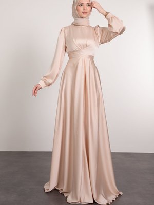 Yakadan Çaprazlı Bele Bağlamalı Abiye Elbise