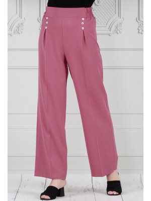 Gülkurusu Pile Detaylı Üç Düğmeli Pantolon