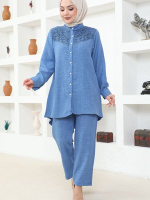 Dantelli İkili Takım Mavi