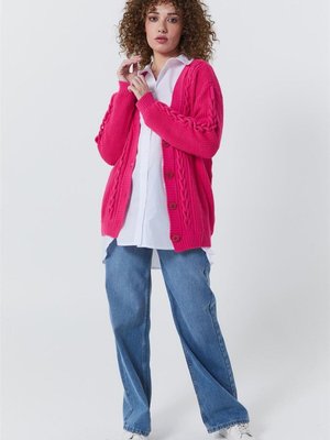 Zincir Desen Fuşya Hırka