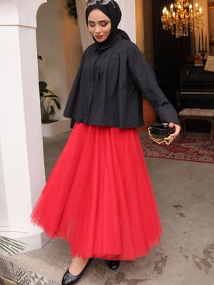 Siyah Pileli Crop Gömlek