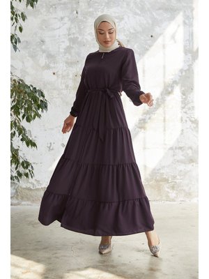 Mürdüm Kuşaklı Eteği Büzgü Ferace