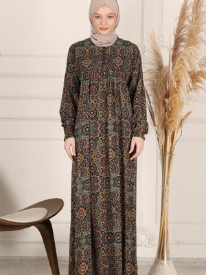 Büzgü Robadan Önü Düğmeli Viskon Kumaş Tessetür Giyim Anne Namaz Elbisesi Büzgü Robadan Önü Düğmeli Viskon Kumaş Tessetür Giyim Anne Namaz Elbisesi