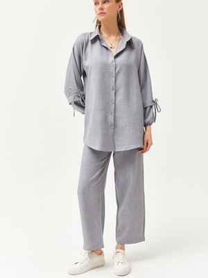 Gri Alt Üst Keten Takım Tal