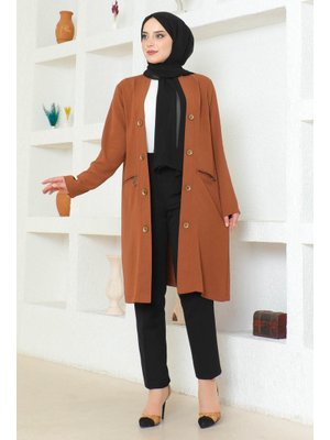 Kahverengi Büyük Beden Düğmeli Cepli Ayrobin Ceket Kahverengi Büyük Beden Düğmeli Cepli Ayrobin Ceket