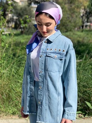 Açık Mavi Kuşgözü Detaylı Kot Ceket