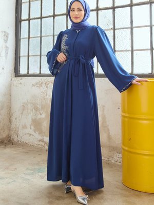 Lora Taşlı Abaya İndigo Lora Taşlı Abaya İndigo