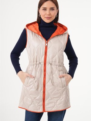 Bel Büzgülü Kapitone Bej Şişme Yelek