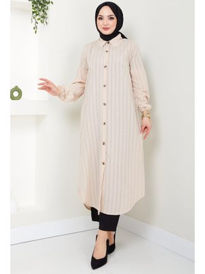 Krem Yazlık Uzun Pamuklu Tunik Krem Yazlık Uzun Pamuklu Tunik