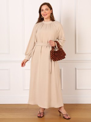 Taş Rengi Büyük Beden Kuşaklı Aerobin Elbise Taş Rengi Büyük Beden Kuşaklı Aerobin Elbise