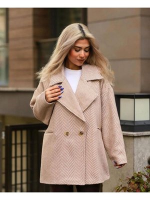 Balıksırtı Oversize Kaşe Kaban