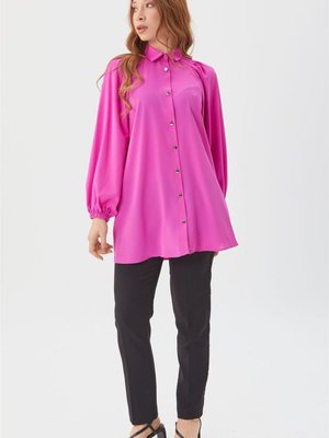 Kolları Lastikli Pembe Gömlek