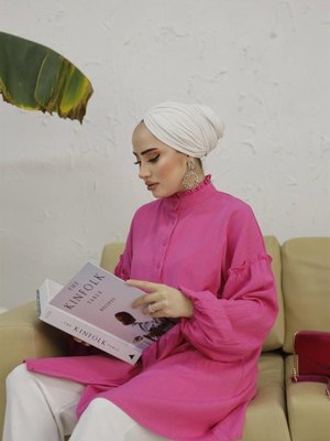 Oversize Fuşya Uzun Müslin Gömlek