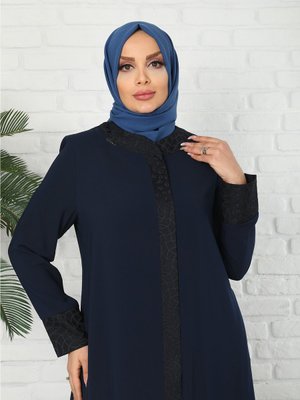 Medine Ipeği Lacivert Desenli Ferace