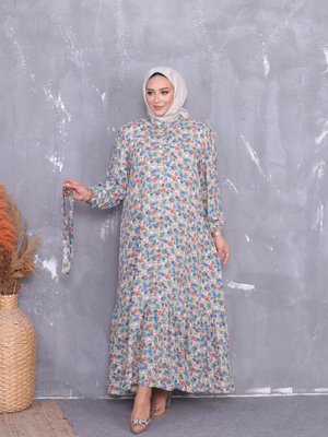 Yarım Düğmeli Desenli Viskon Elbise Yarım Düğmeli Desenli Viskon Elbise