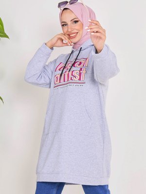 Grı Kapüşonlu Sweat