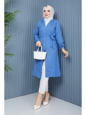 İndigo Kol Lastikli Bel Büzgü Detaylı Kap İndigo Kol Lastikli Bel Büzgü Detaylı Kap