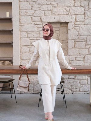 Organik Keten Yakalı Gömlek & Boru Paça Pantolon Takım