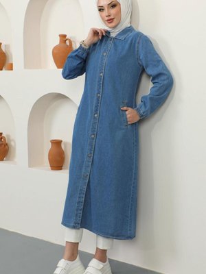 Kadın Lacivert Gömlek Yaka Denim Kap T Kadın Lacivert Gömlek Yaka Denim Kap T