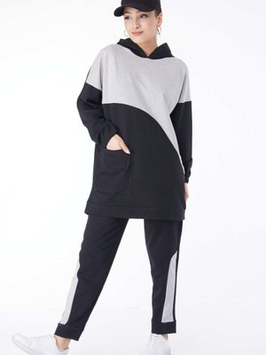 Grı Kapüşonlu Uzun Kol Eşofman Takımı