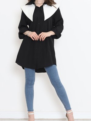 Yeni Sezon Konfor Modeli Oversize Geniş Yaka Detaylı Poplin Siyah Gömlek Yeni Sezon Konfor Modeli Oversize Geniş Yaka Detaylı Poplin Siyah Gömlek