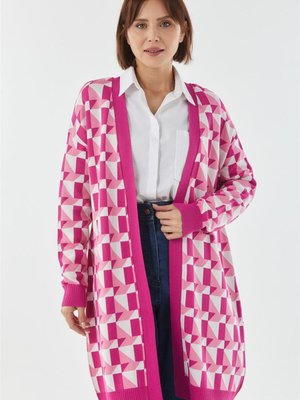 Geometrik Desenli Fuşya Rayon Hırka Geometrik Desenli Fuşya Rayon Hırka