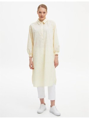 Büzgülü Reglan Kollu Sarı Optik Beyaz Tunik