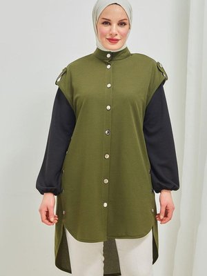 Düğme Detaylı İkili Tunik Haki Siyah