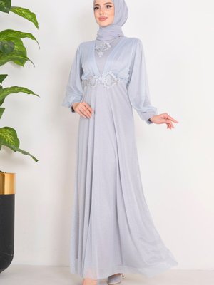 Grı Abiye Elbise