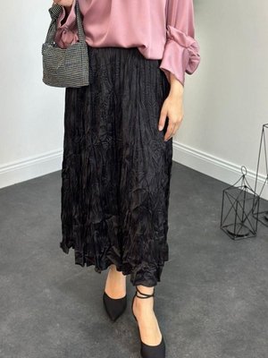Kırışık İthal Etek Siyah